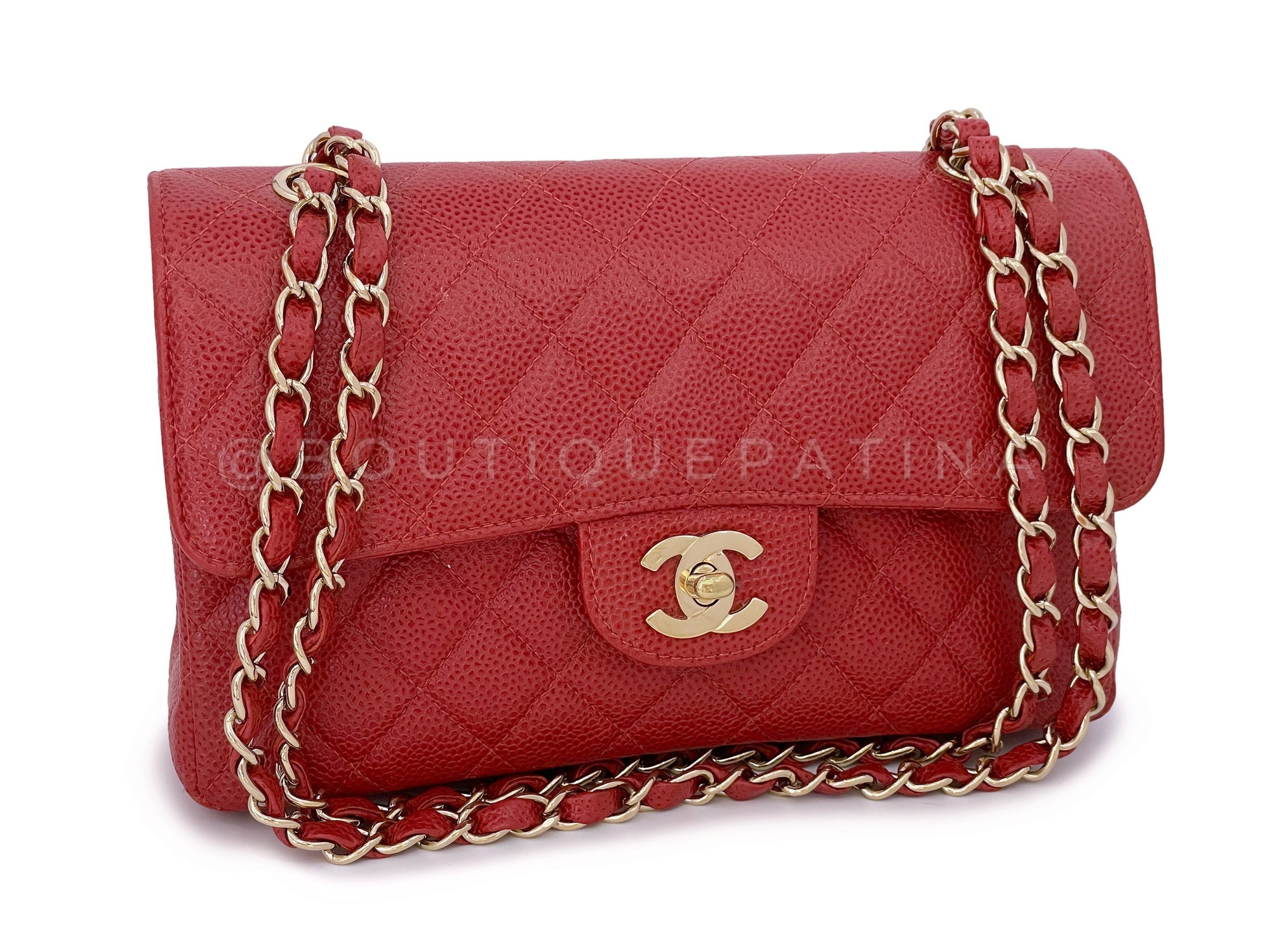 CHNL 2002 Vintage Red Caviar Small Classic Double Flap Bag 24k GHW