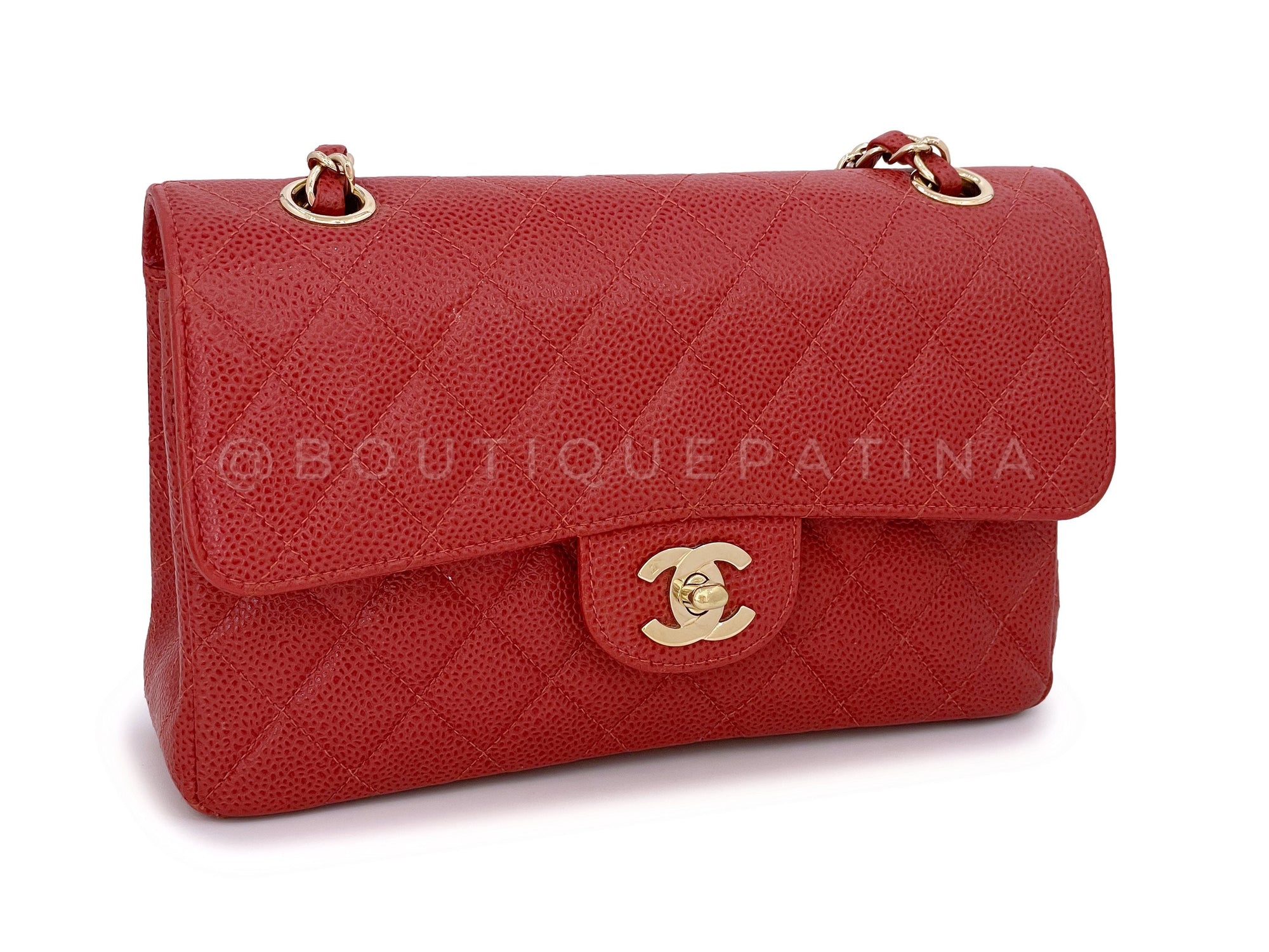 CHNL 2002 Vintage Red Caviar Small Classic Double Flap Bag 24k GHW