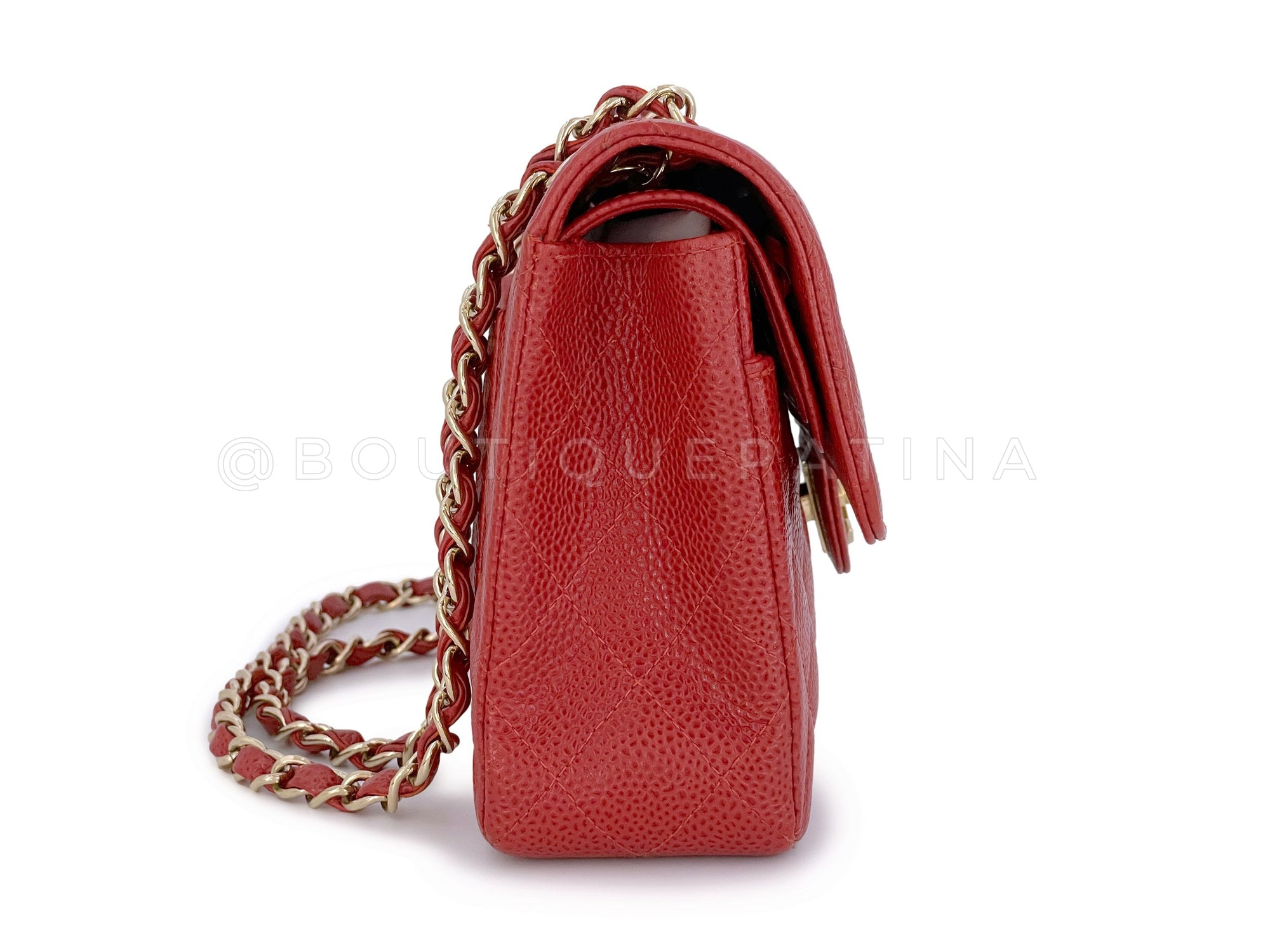 CHNL 2002 Vintage Red Caviar Small Classic Double Flap Bag 24k GHW