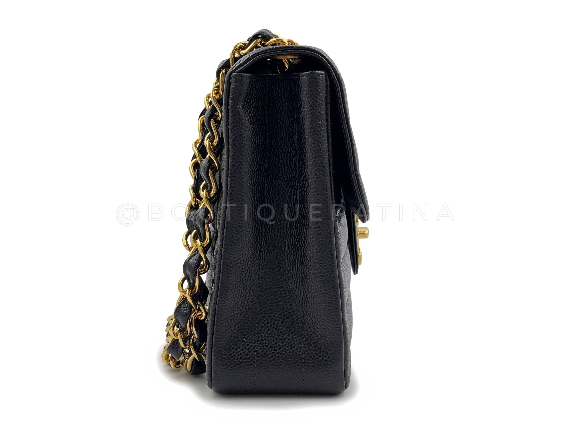 CHNL 1995 Vintage Black Caviar Horizontal Classic Jumbo Flap Bag 24k GHW