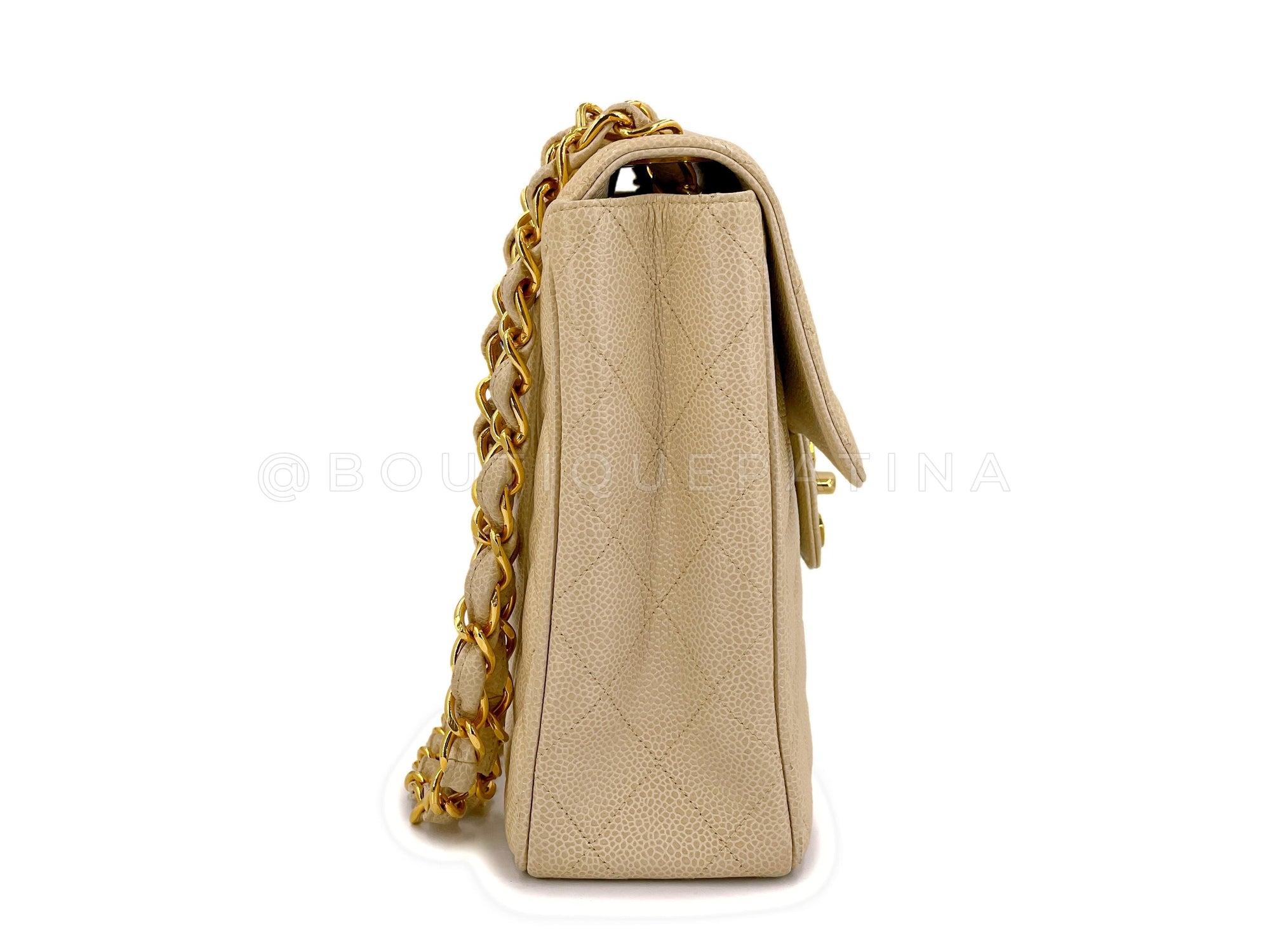 CHNL 1994 Vintage Light Beige Caviar Jumbo Classic Flap Bag 24k GHW