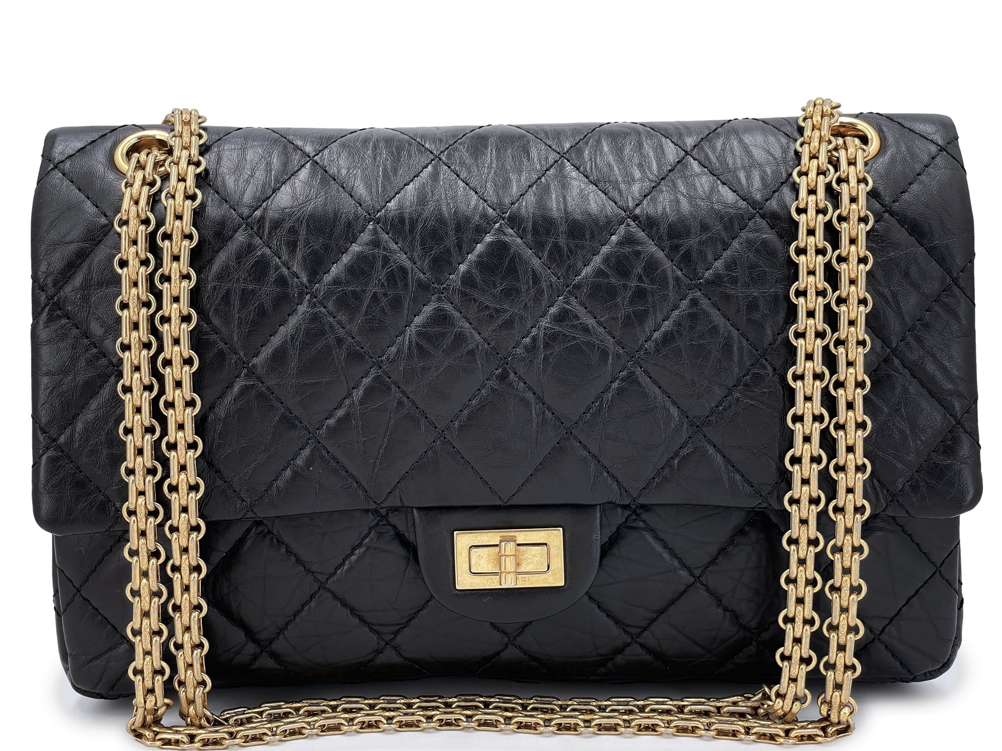 CHNL Black Aged Calfskin Reissue Medium 226 2.55 Flap Bag GHW