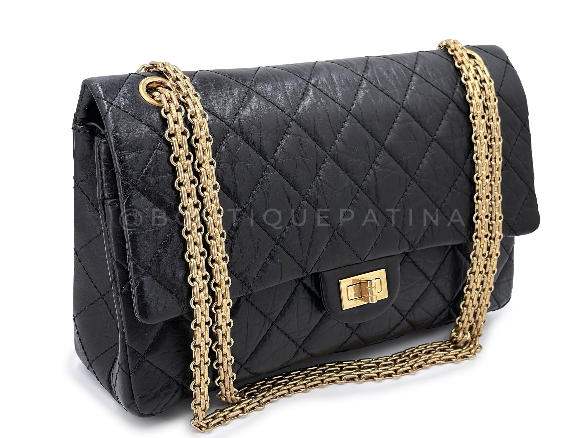 CHNL Black Aged Calfskin Reissue Medium 226 2.55 Flap Bag GHW