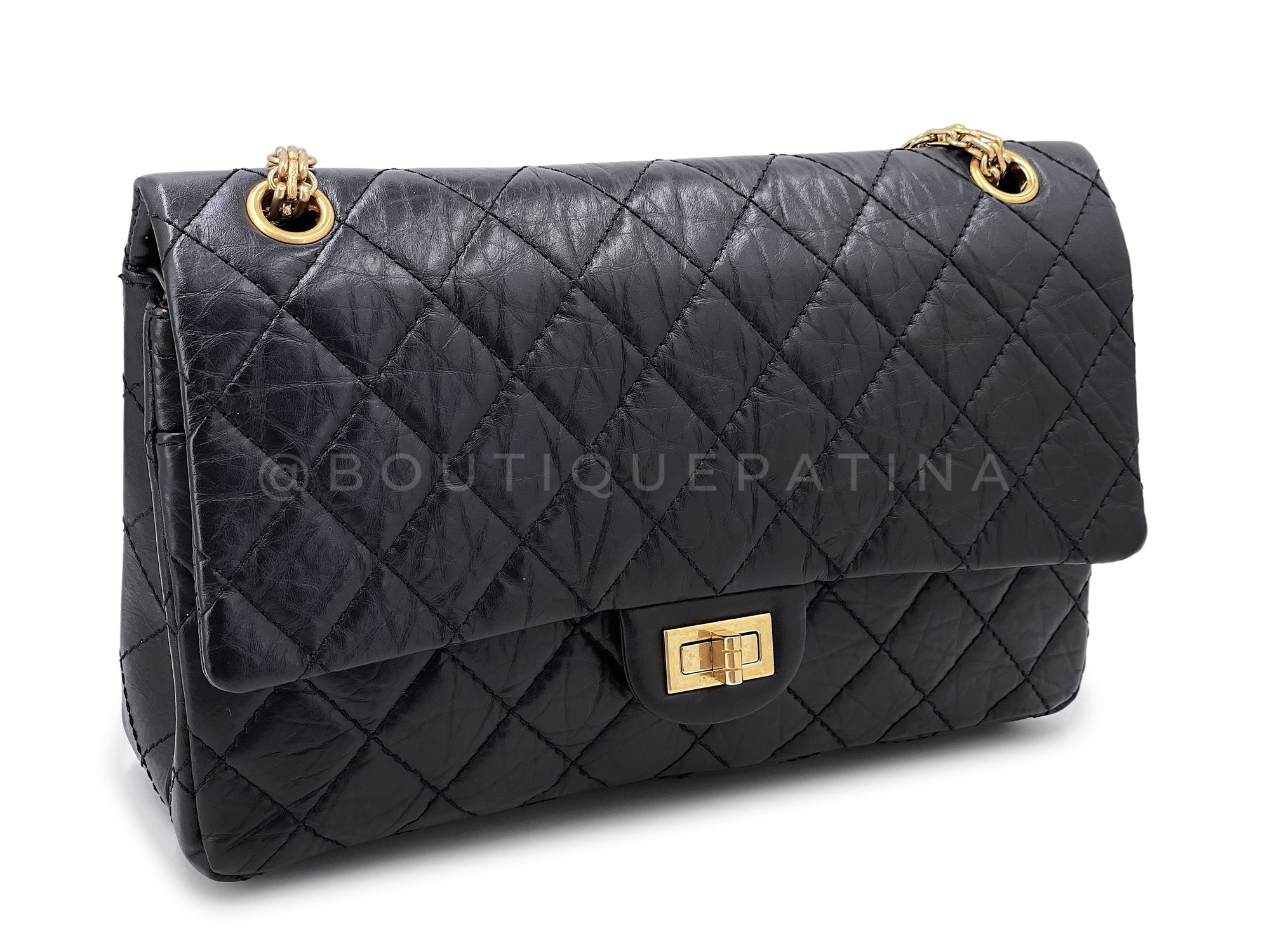 CHNL Black Aged Calfskin Reissue Medium 226 2.55 Flap Bag GHW