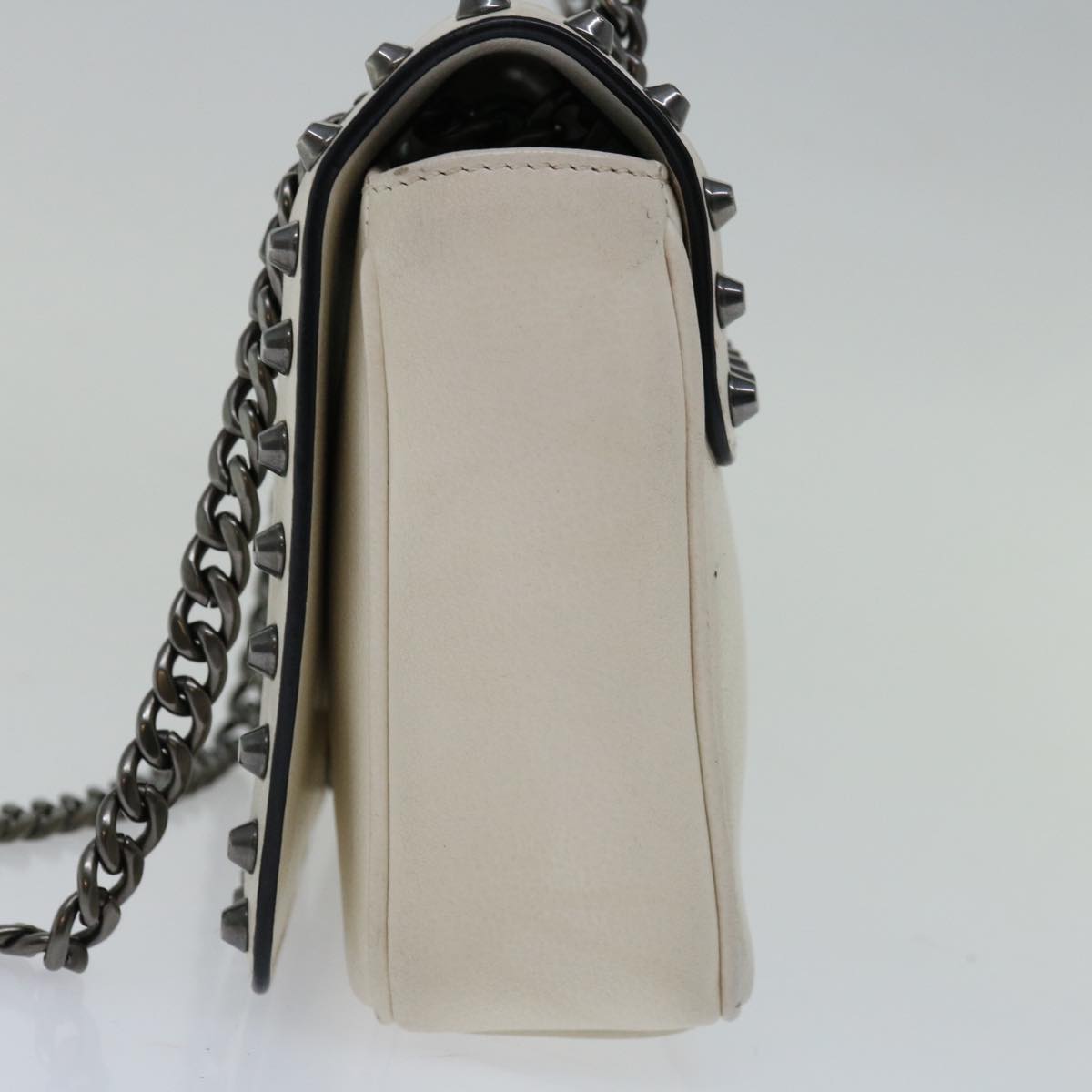PRD Chain Shoulder Bag Leather Ivory Auth