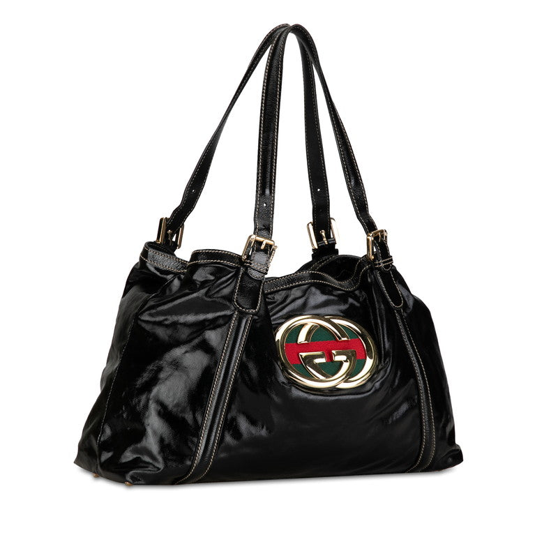 GCCI Bride Double G Sy Line Tote Bag Black G Patent Leather GCCI