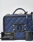 CHNL Filigree Vanity Case Quilted Caviar Medium Blue