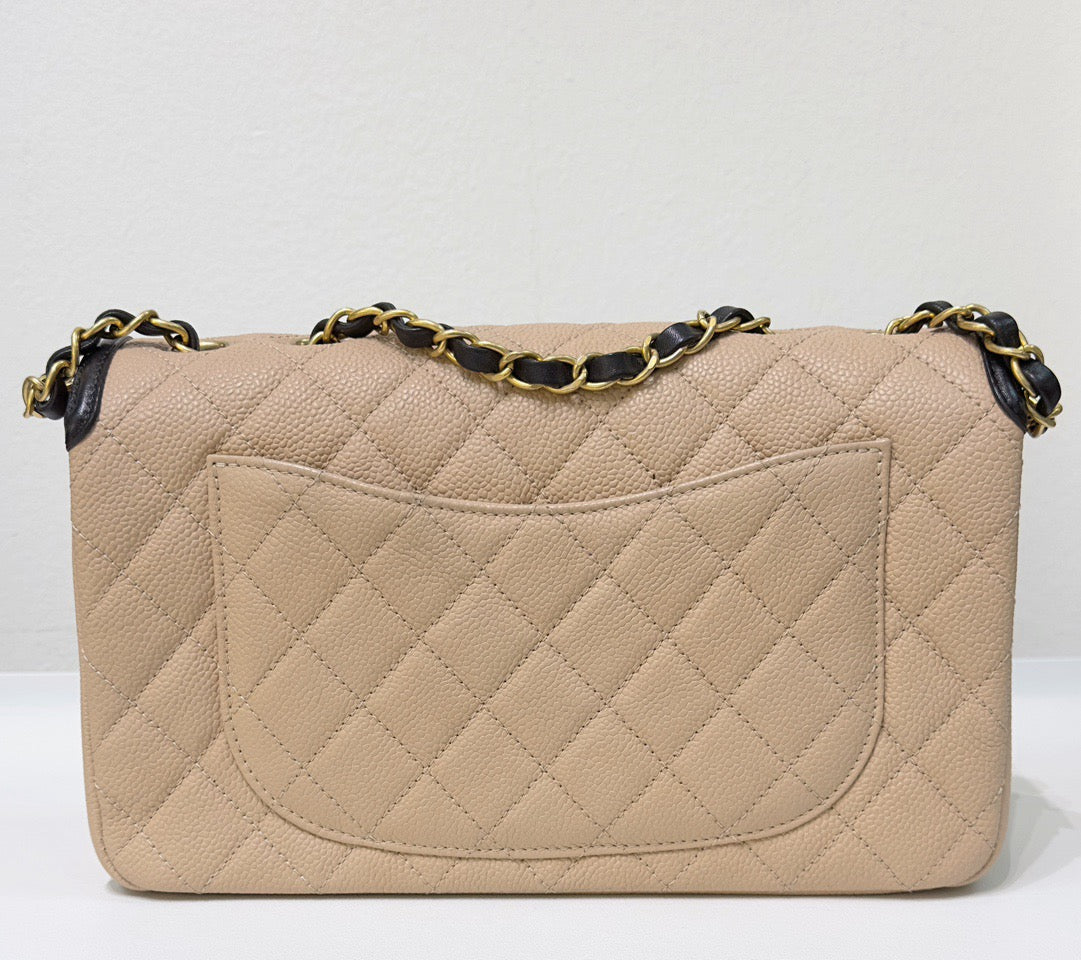 CHNL Medium Caviar Quilted CC Filigree Flap Beige Black