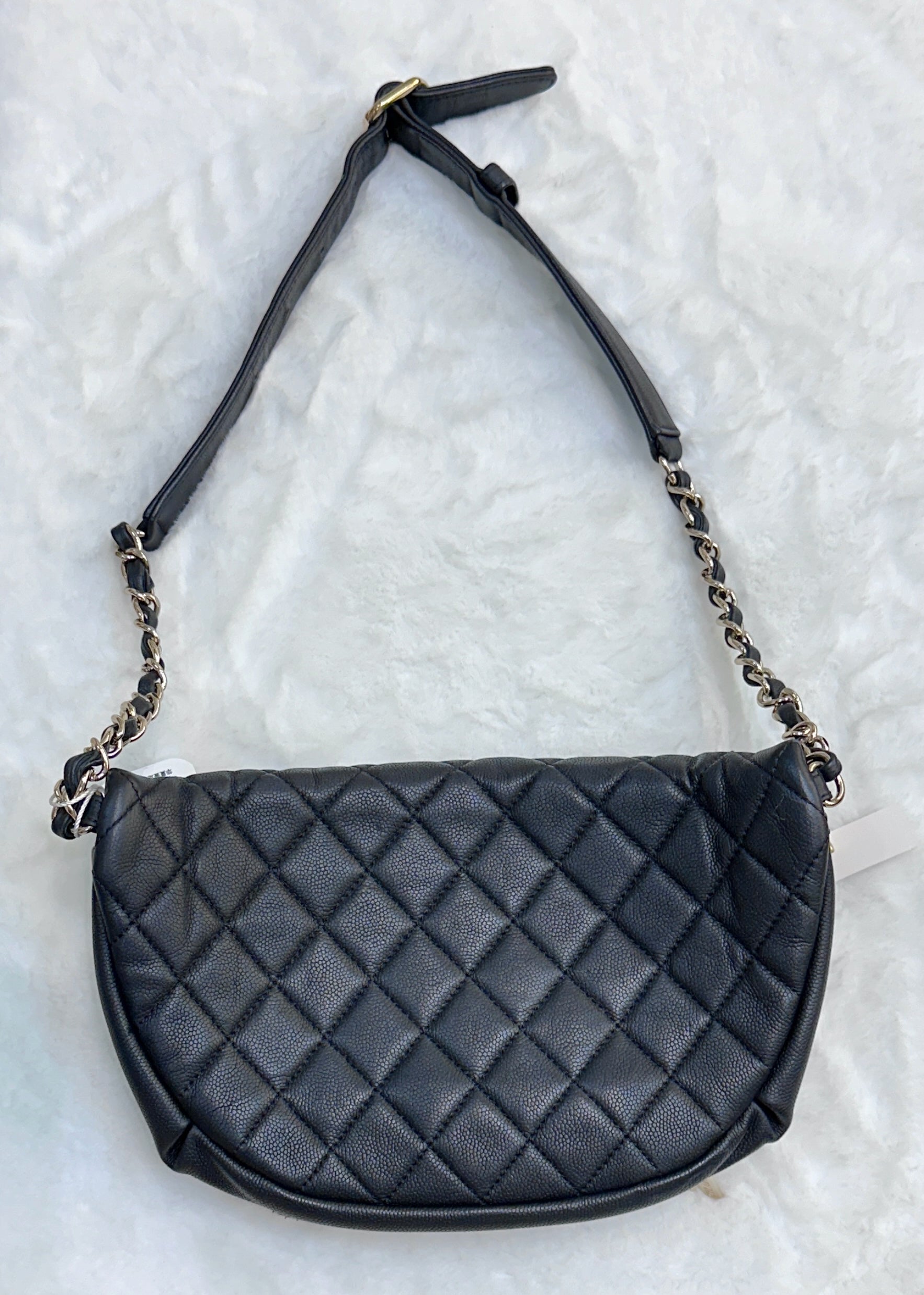 CHNL Black Quilted Caviar Leather Business Affinity Waist Belt Bag