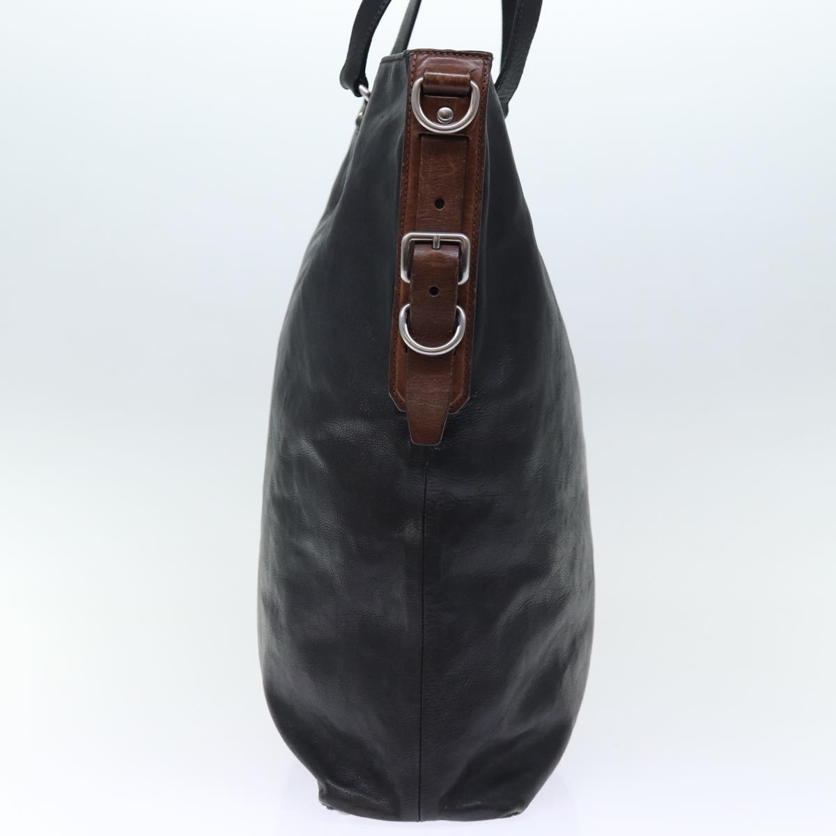 PRD Hand Bag Leather way Black Brown Auth