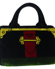 PRD Hand Bag Velor Black Green Red Auth A