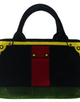 PRD Hand Bag Velor Black Green Red Auth A