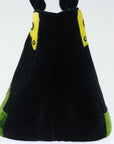 PRD Hand Bag Velor Black Green Red Auth A
