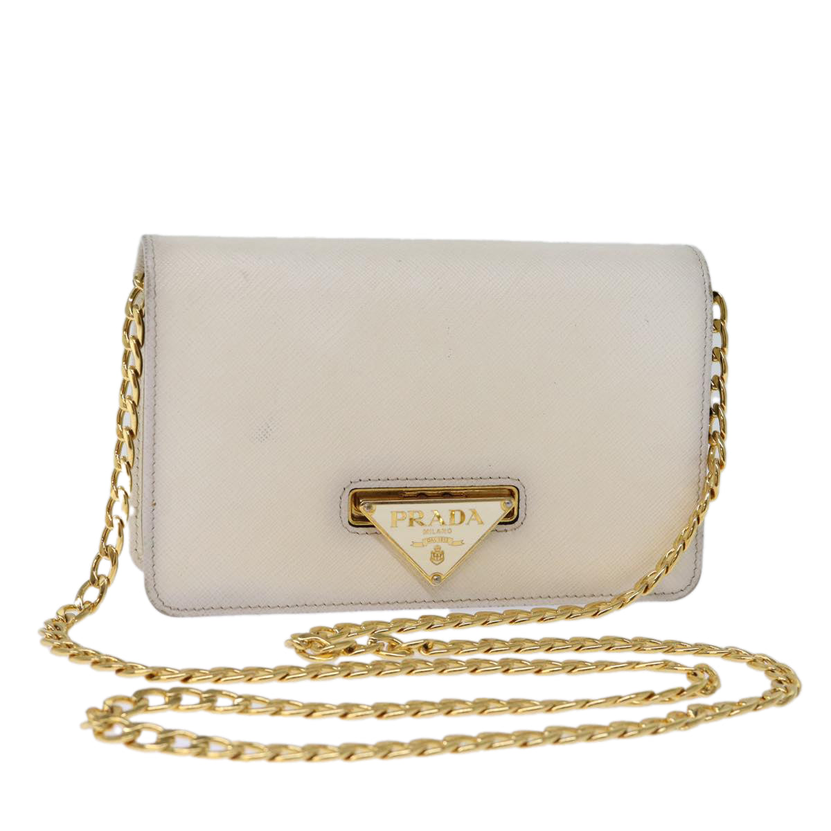 PRD Chain Shoulder Bag Safiano leather White Auth A