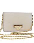 PRD Chain Shoulder Bag Safiano leather White Auth A