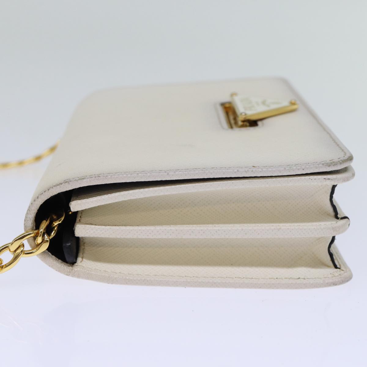 PRD Chain Shoulder Bag Safiano leather White Auth A