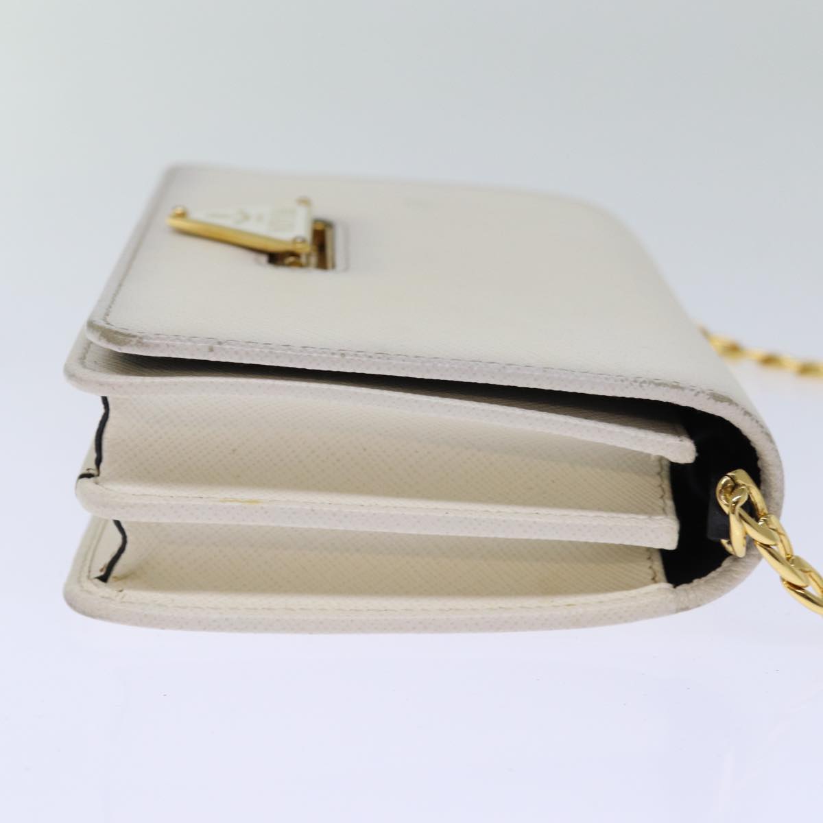 PRD Chain Shoulder Bag Safiano leather White Auth A