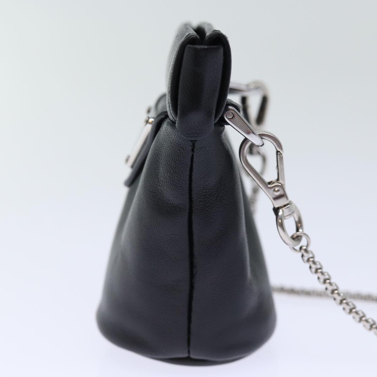 PRD Chain Shoulder Pouch Leather Black Auth