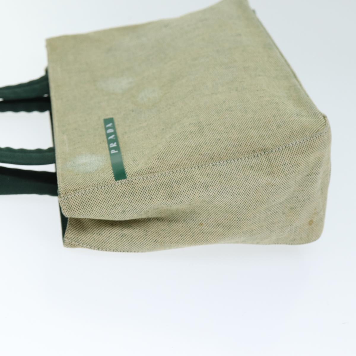 PRD Hand Bag Canvas Green Beige Auth