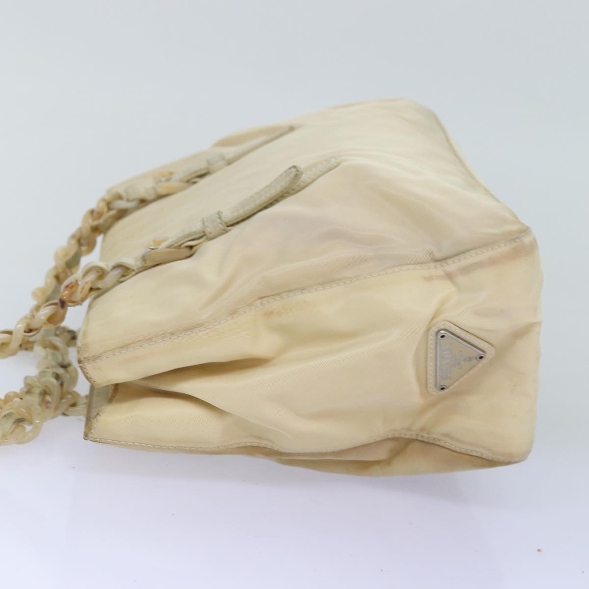 PRD Chain Shoulder Bag Nylon Beige Auth