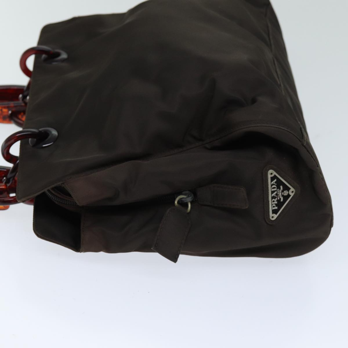 PRD Hand Bag Nylon Brown Auth