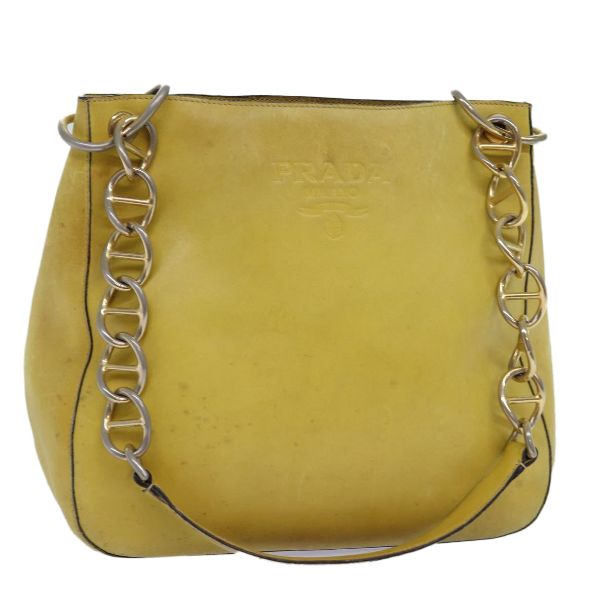 PRD Chain Shoulder Bag Leather Yellow Auth