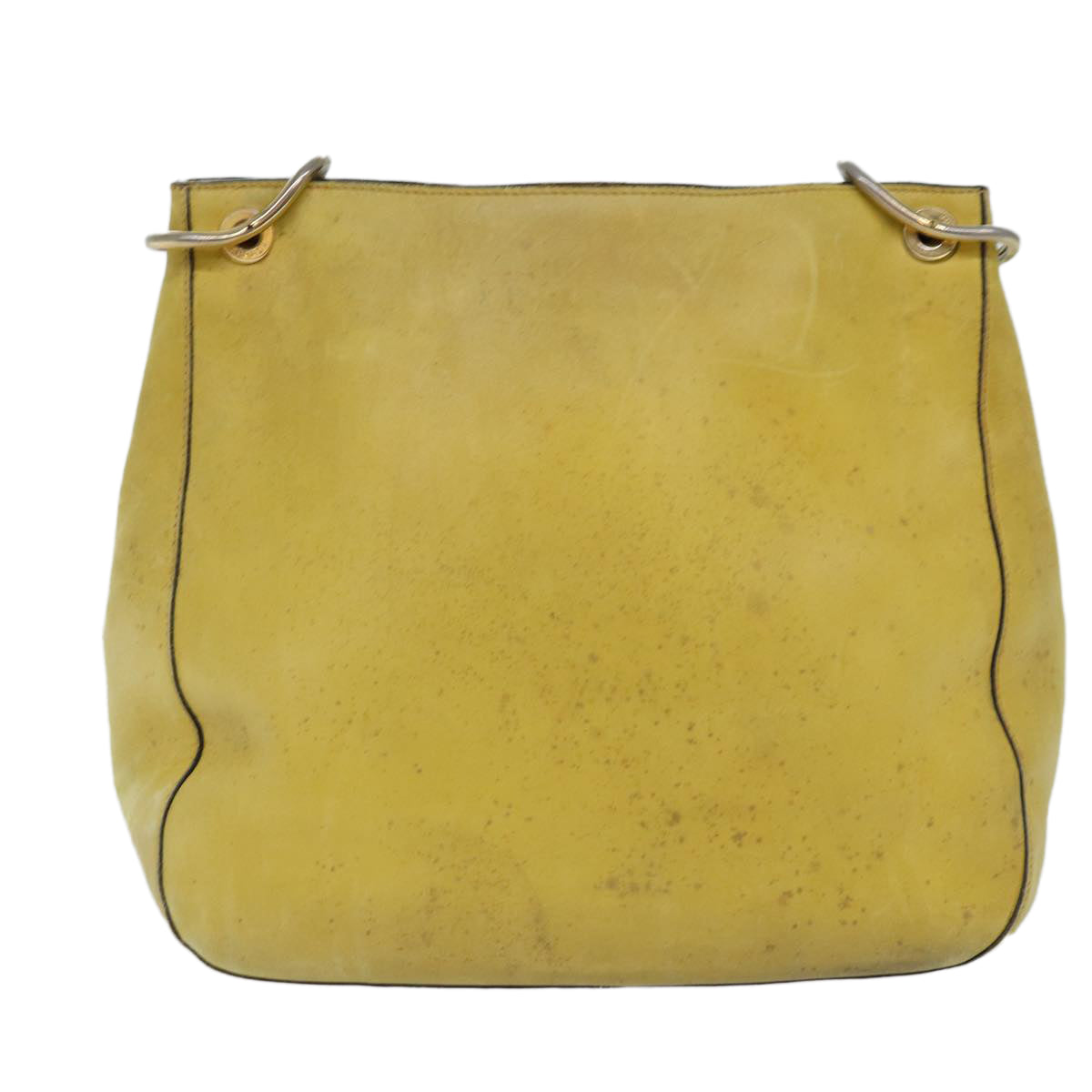 PRD Chain Shoulder Bag Leather Yellow Auth