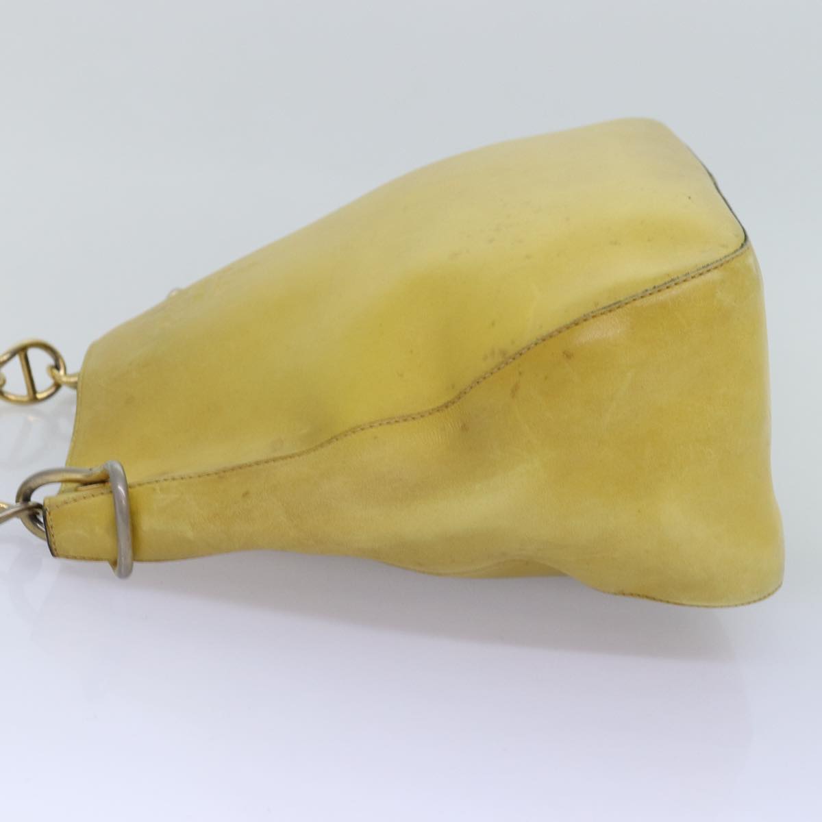 PRD Chain Shoulder Bag Leather Yellow Auth