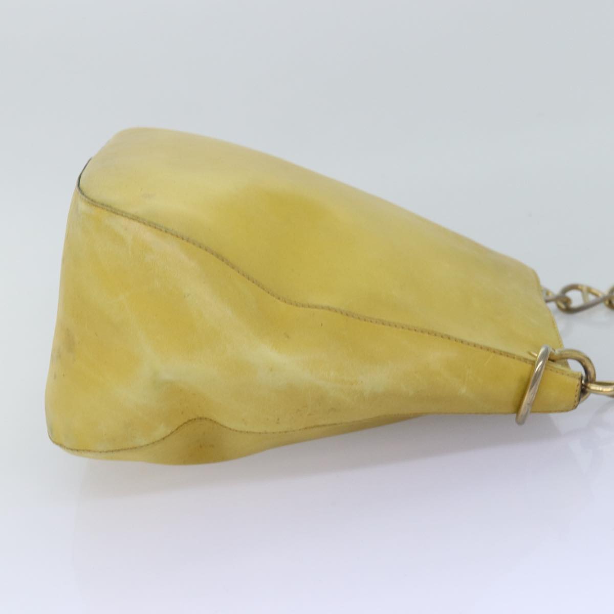 PRD Chain Shoulder Bag Leather Yellow Auth
