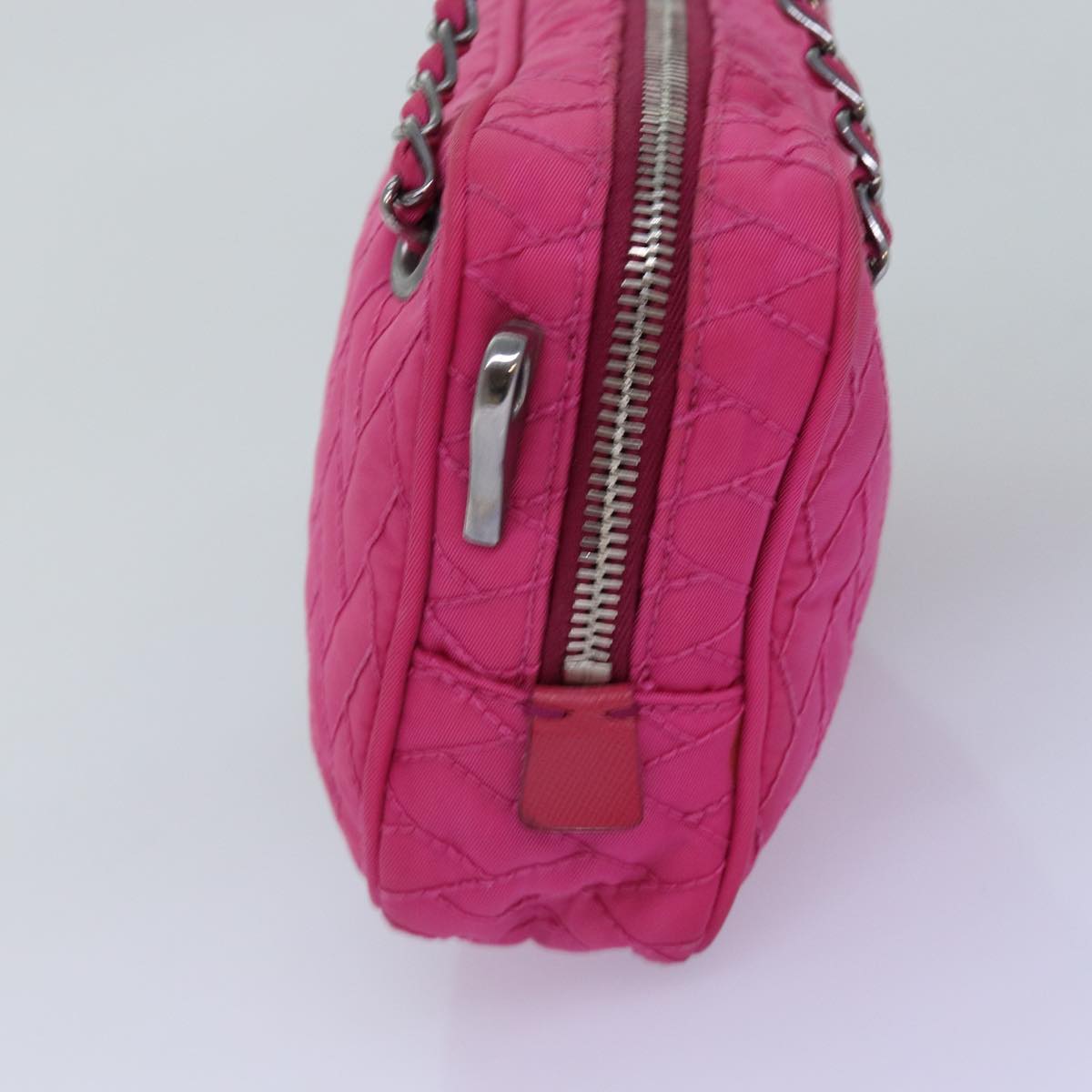 PRD Chain Hand Bag Nylon Pink Auth