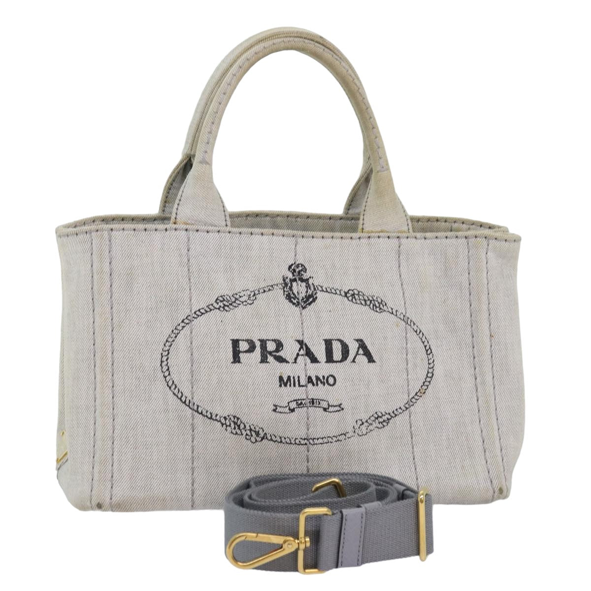PRD Canapa PM Hand Bag Canvas way White Auth
