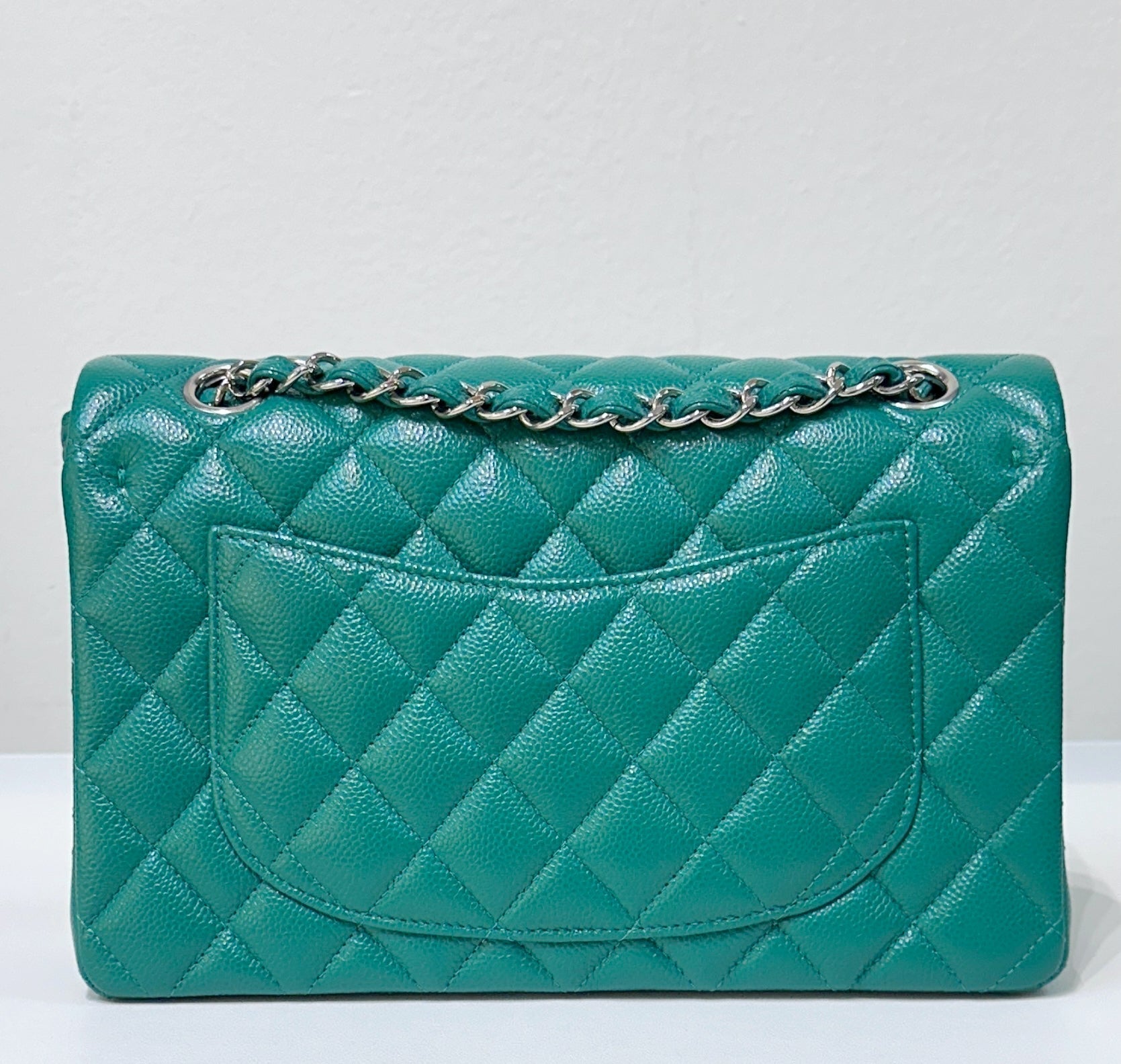 CHNL 20B Green Classic Small Double Flap Bag