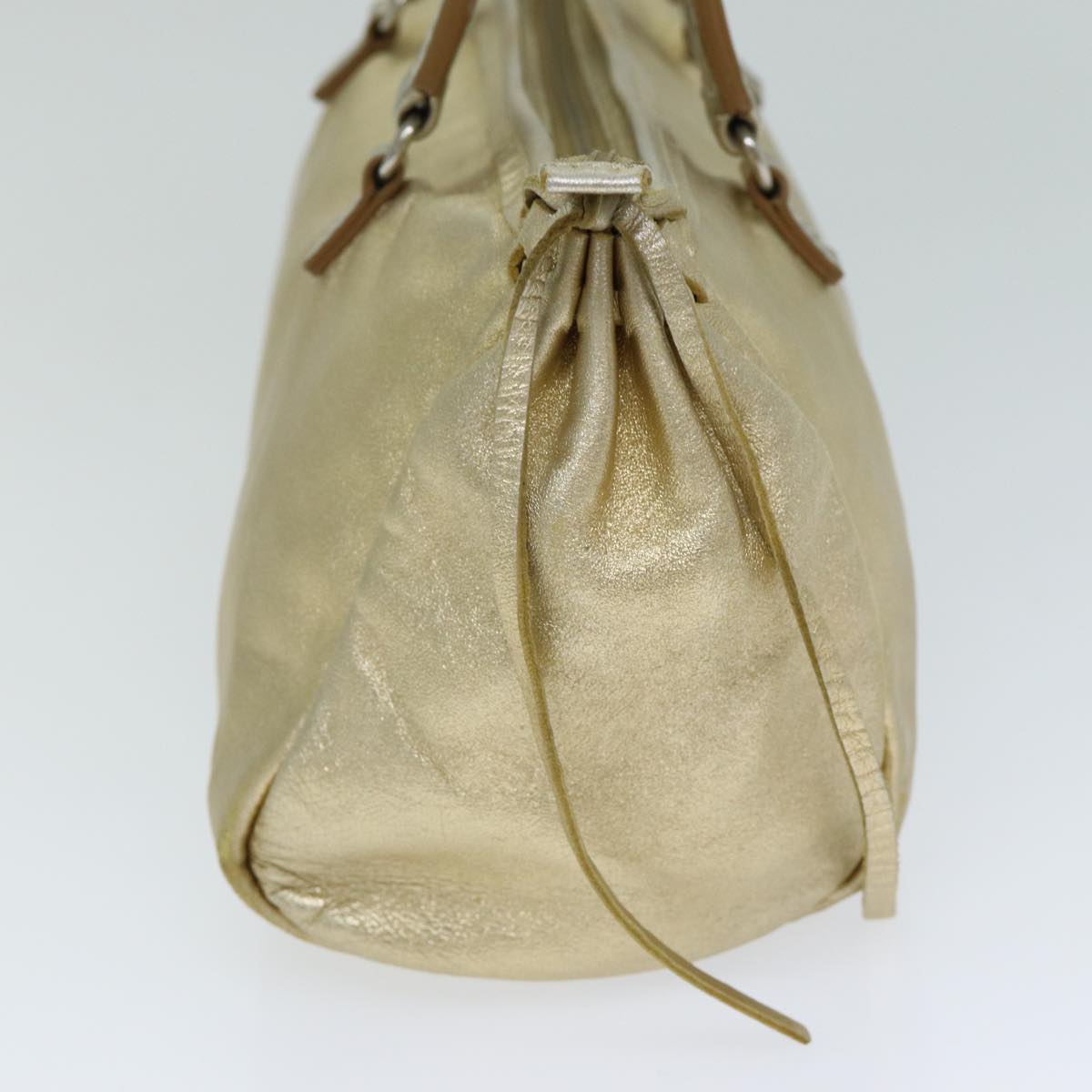 PRD Hand Bag Leather Gold Auth