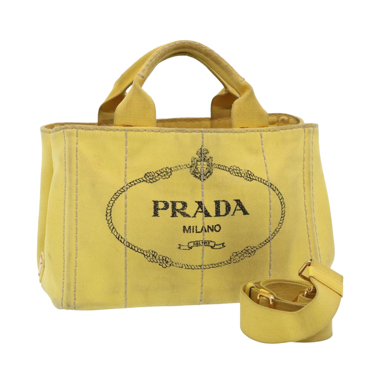 PRD Canapa PM Hand Bag Canvas way Yellow Auth