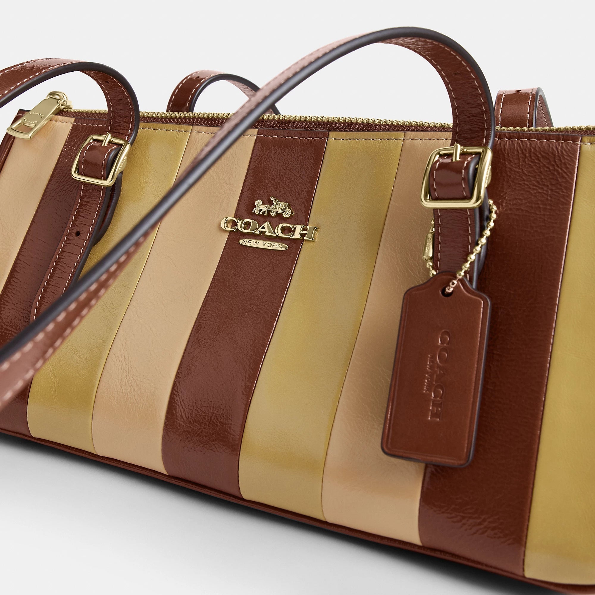 Asher Shoulder Bag With Striped Patchwork (Gold/Redwood Multi)