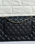 CHNL Jumbo Classic Double Flap Bag Black Caviar Gold Hardware