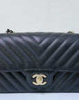 CHNL Mini Flap Bag Chevron Caviar Black GHW