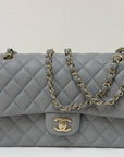 CHNL Medium Caviar Quilted Double Flap Bag Grey LGHW