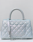 CHNL Iridescent Caviar Quilted Mini Coco Handle Flap Light Blue