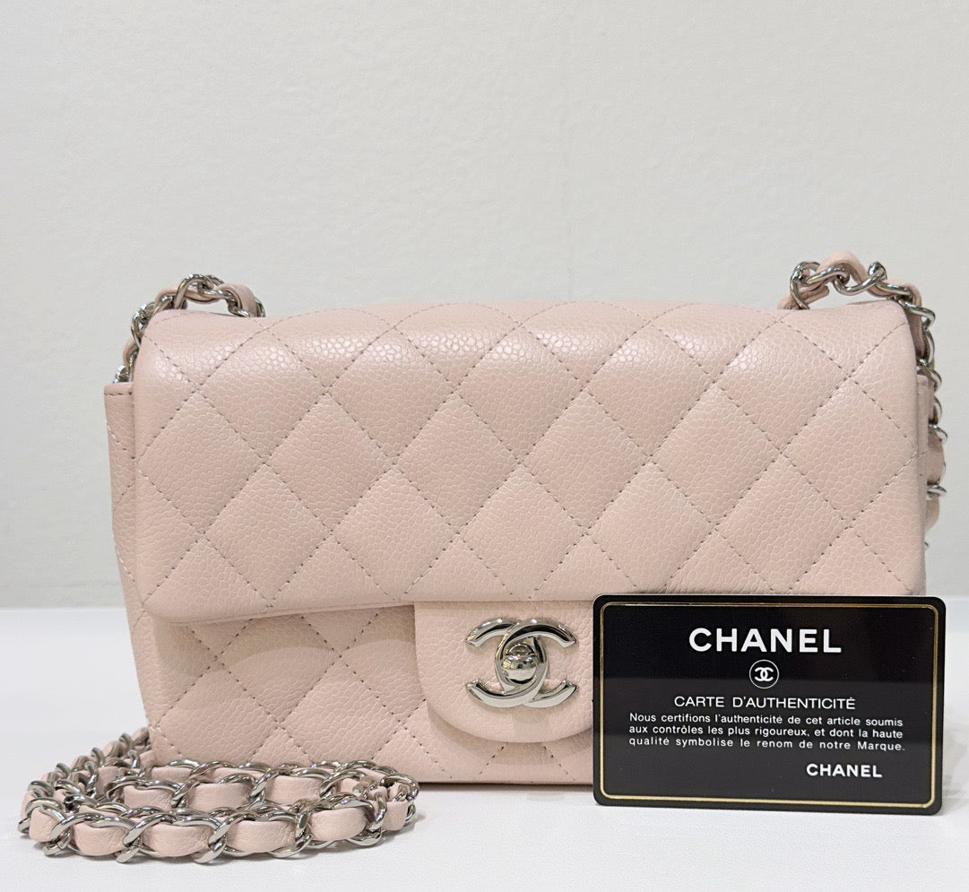 CHNL Mini Rectangular Classic Quilted Caviar Sakura Pink SHW 14C