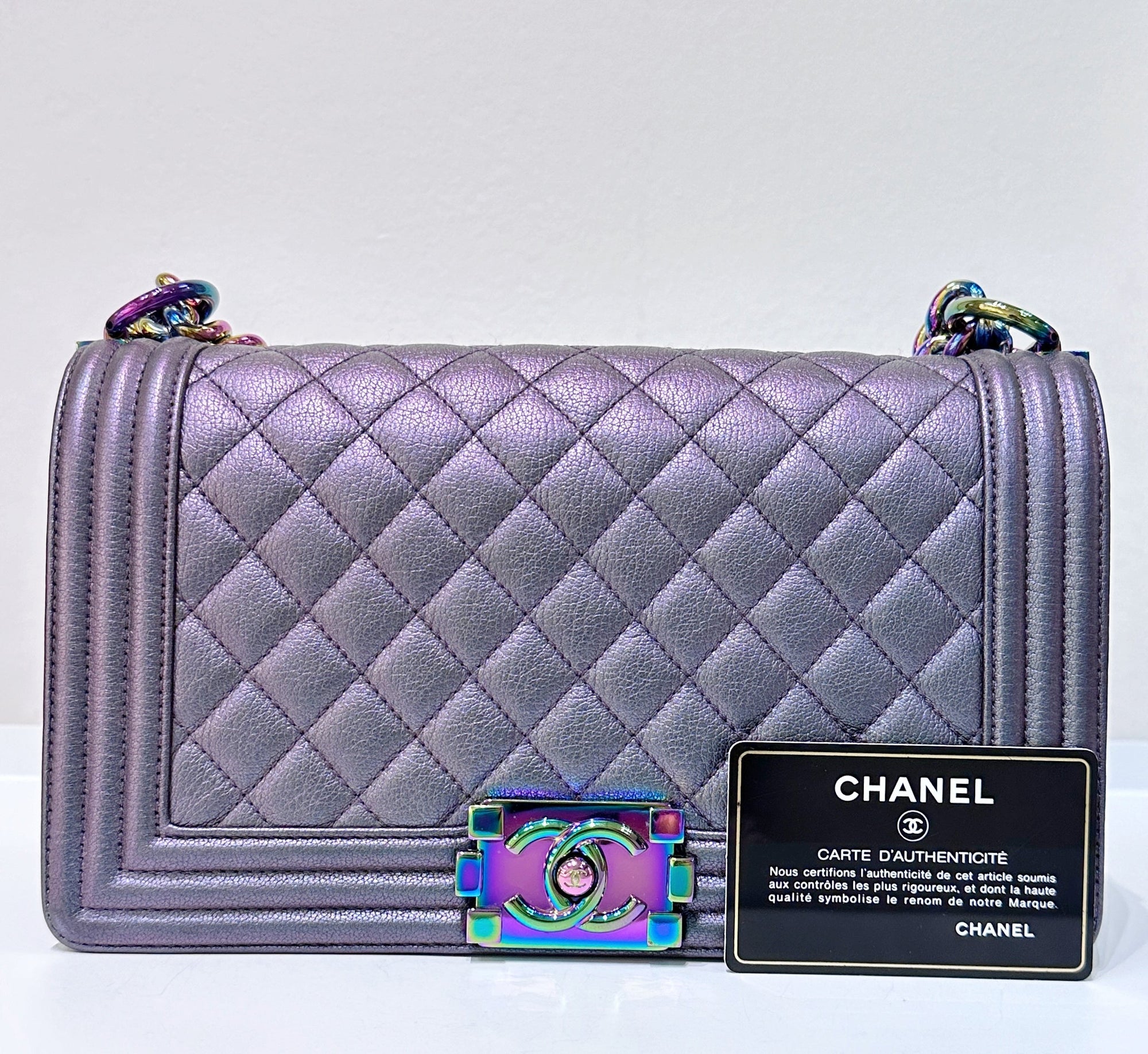 CHNL Boy Bag Old Medium Calfskin Purple