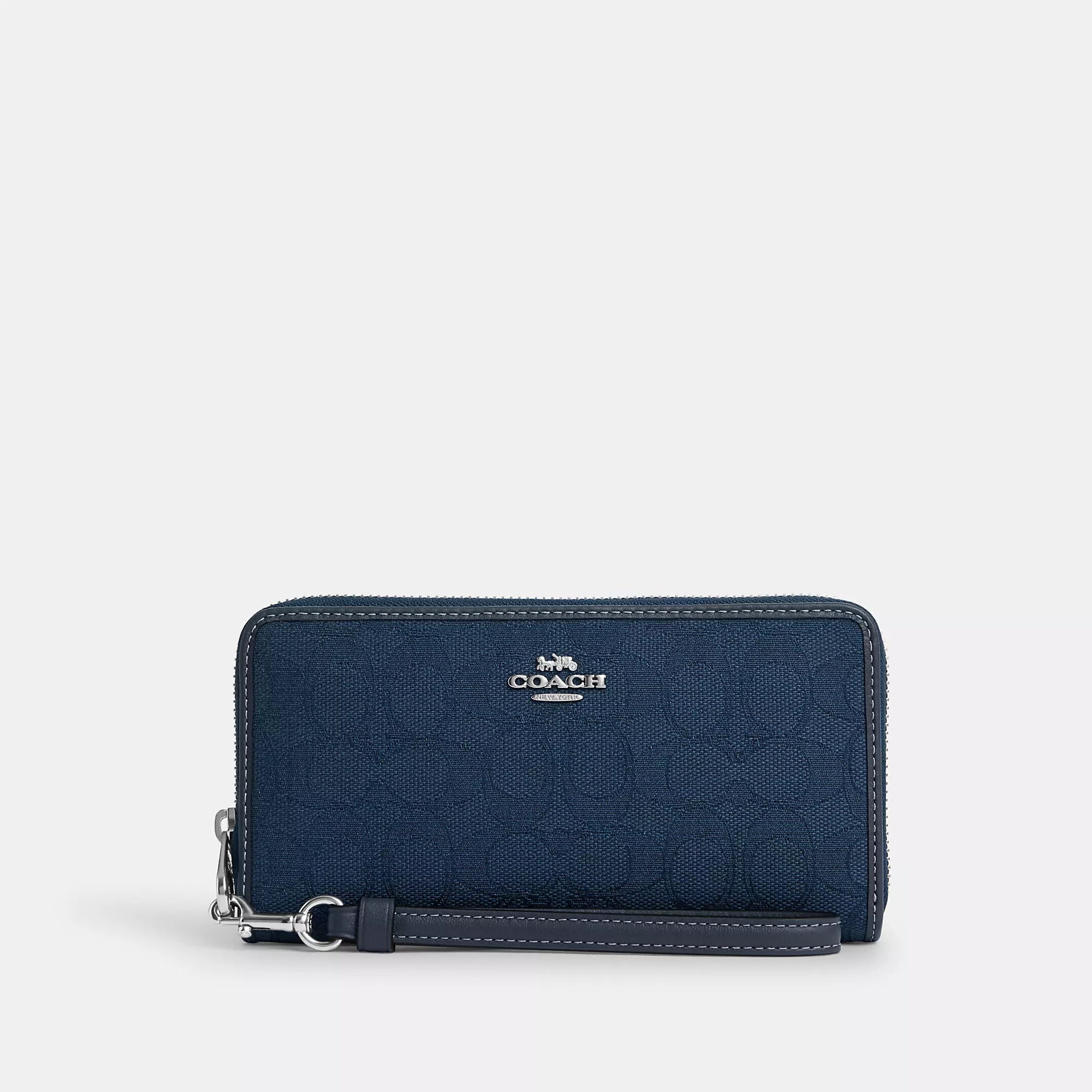 Long Zip Around Wallet In Signature Jacquard (Silver/Black)