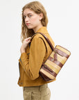 Asher Shoulder Bag With Striped Patchwork (Gold/Redwood Multi)