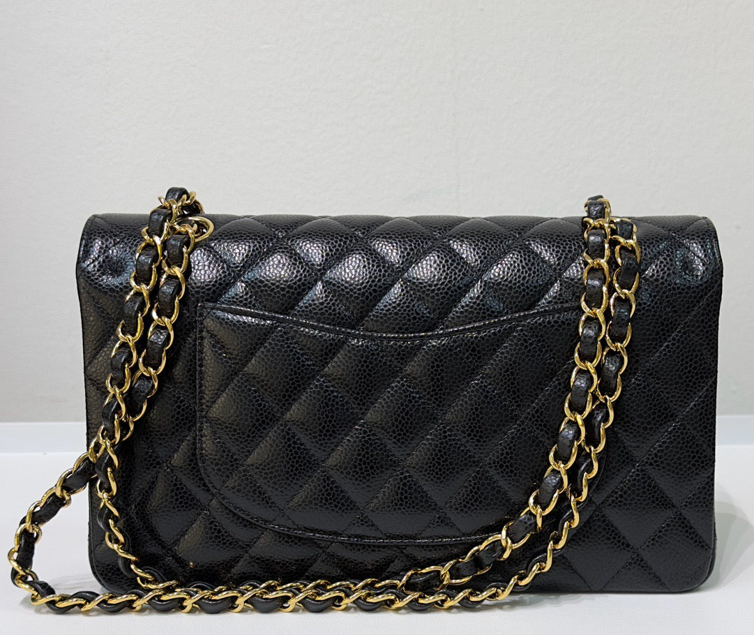 CHNL Medium Quilted Caviar Classic Double Flap Bag Black GHW