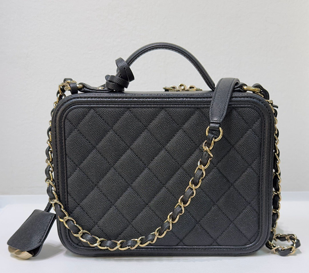 CHNL Medium Filigree Vanity Case Quilted Caviar Black GHW