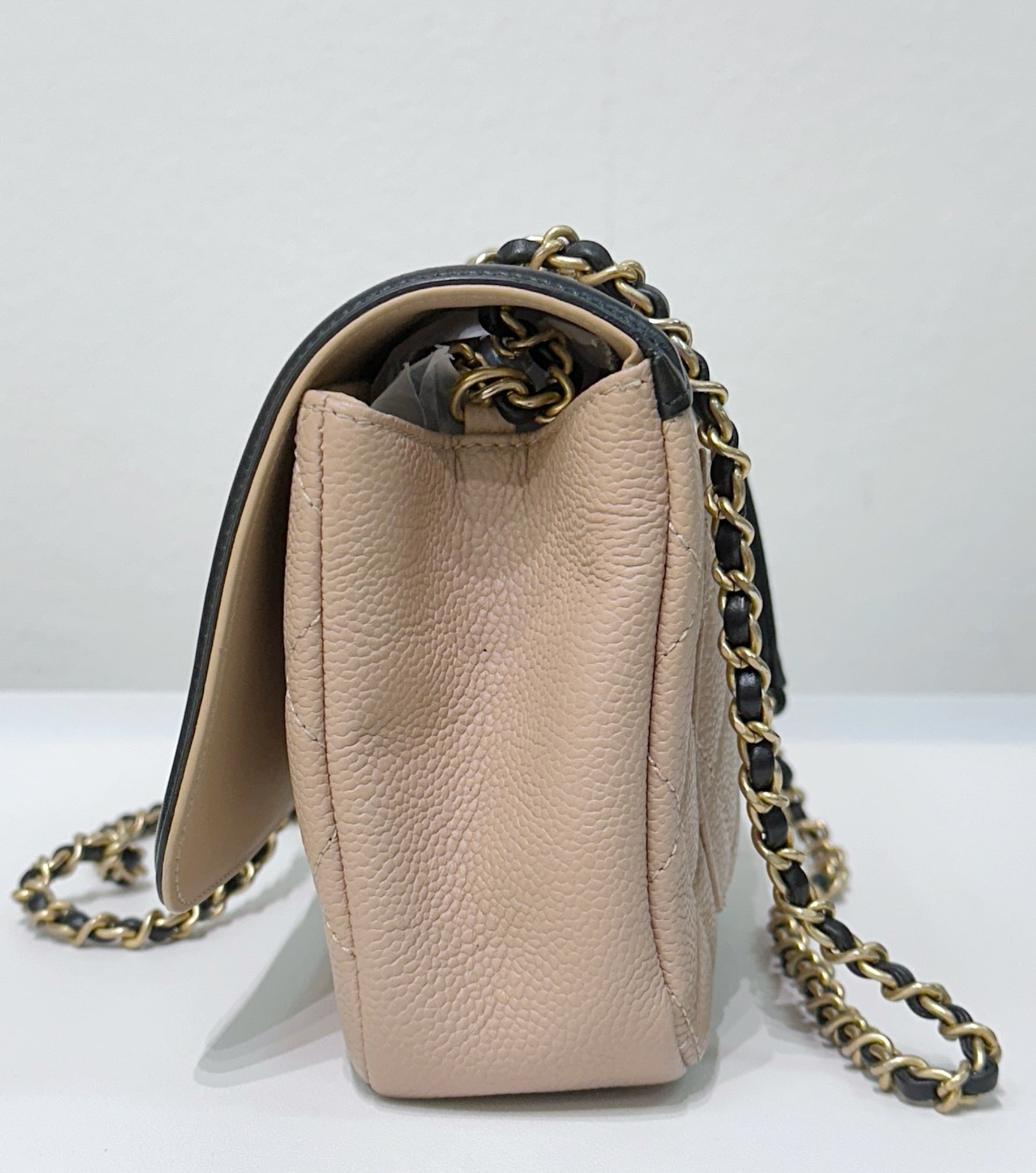 CHNL Small Caviar Quilted CC Filigree Flap Beige Black