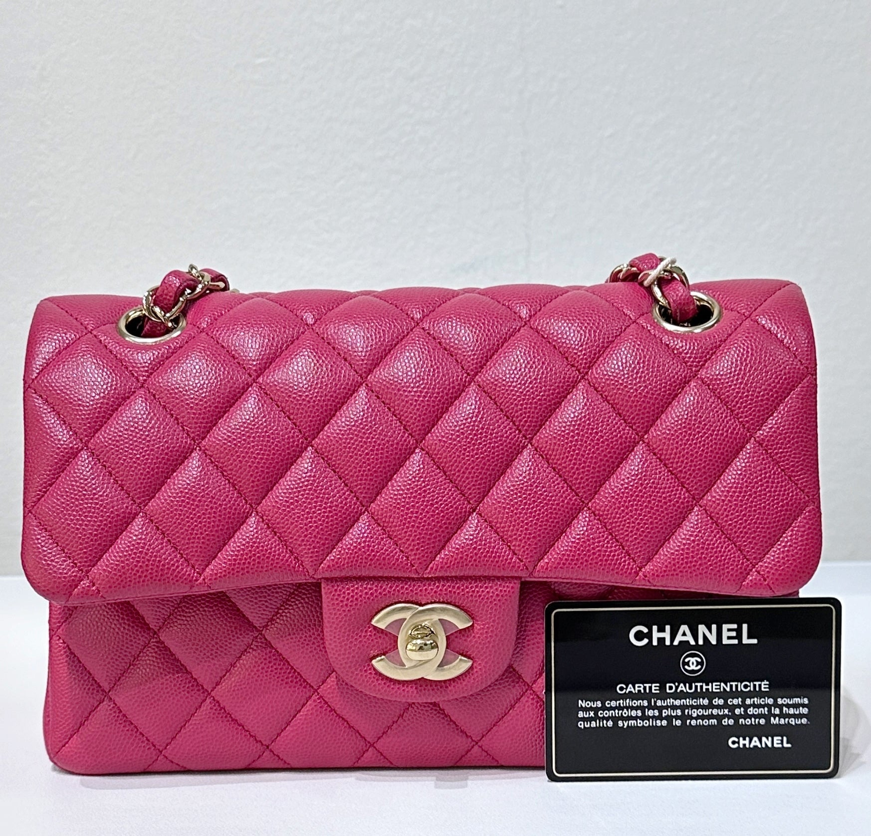 CHNL Small Classic Double Flap Caviar Quilted Red GHW ￼