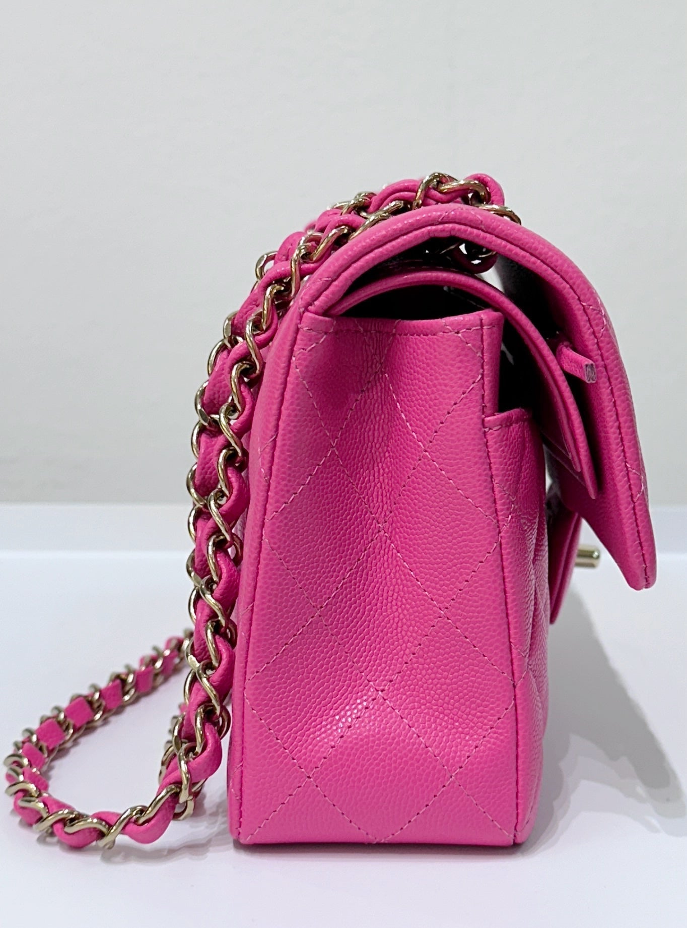 CHNL Classic Quilted Small Double Flap 22K Hot Pink