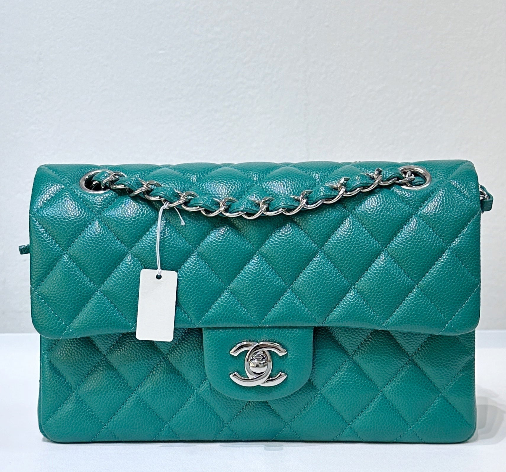 CHNL 20B Green Classic Small Double Flap Bag