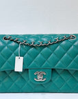 CHNL 20B Green Classic Small Double Flap Bag